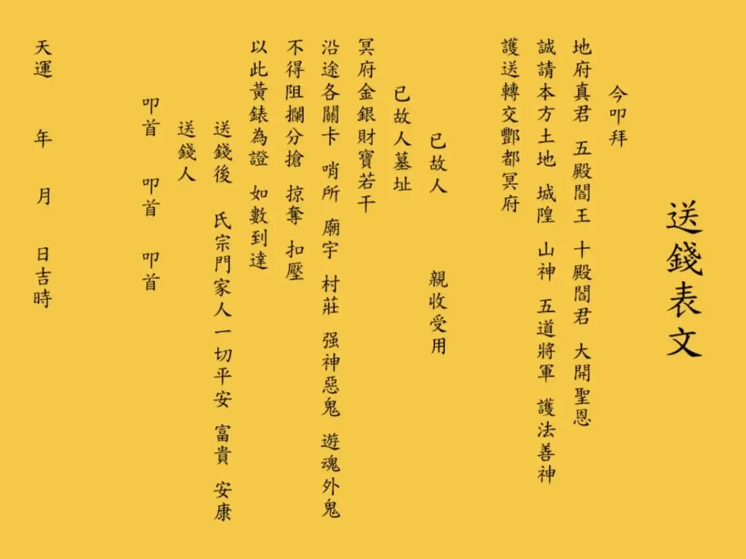 送钱表文